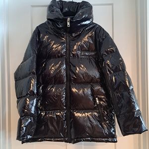 NWT High Neck Zippered Down Puffer Jacket (Shiny Black) - LIT Activewear